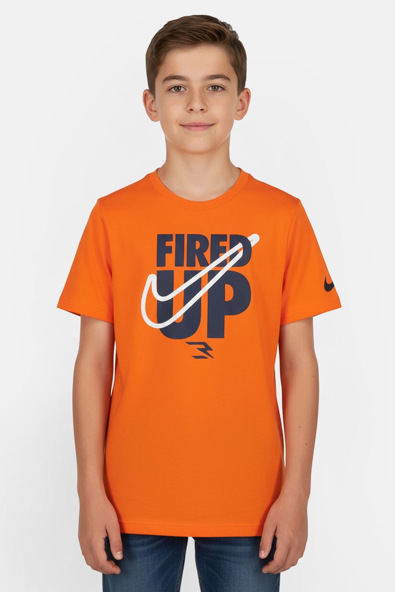 Nike 3Brand by Russell Kids Boy Sportswear Fit Short Sleeves Outdoor T-Shirt, Orange - Image 1